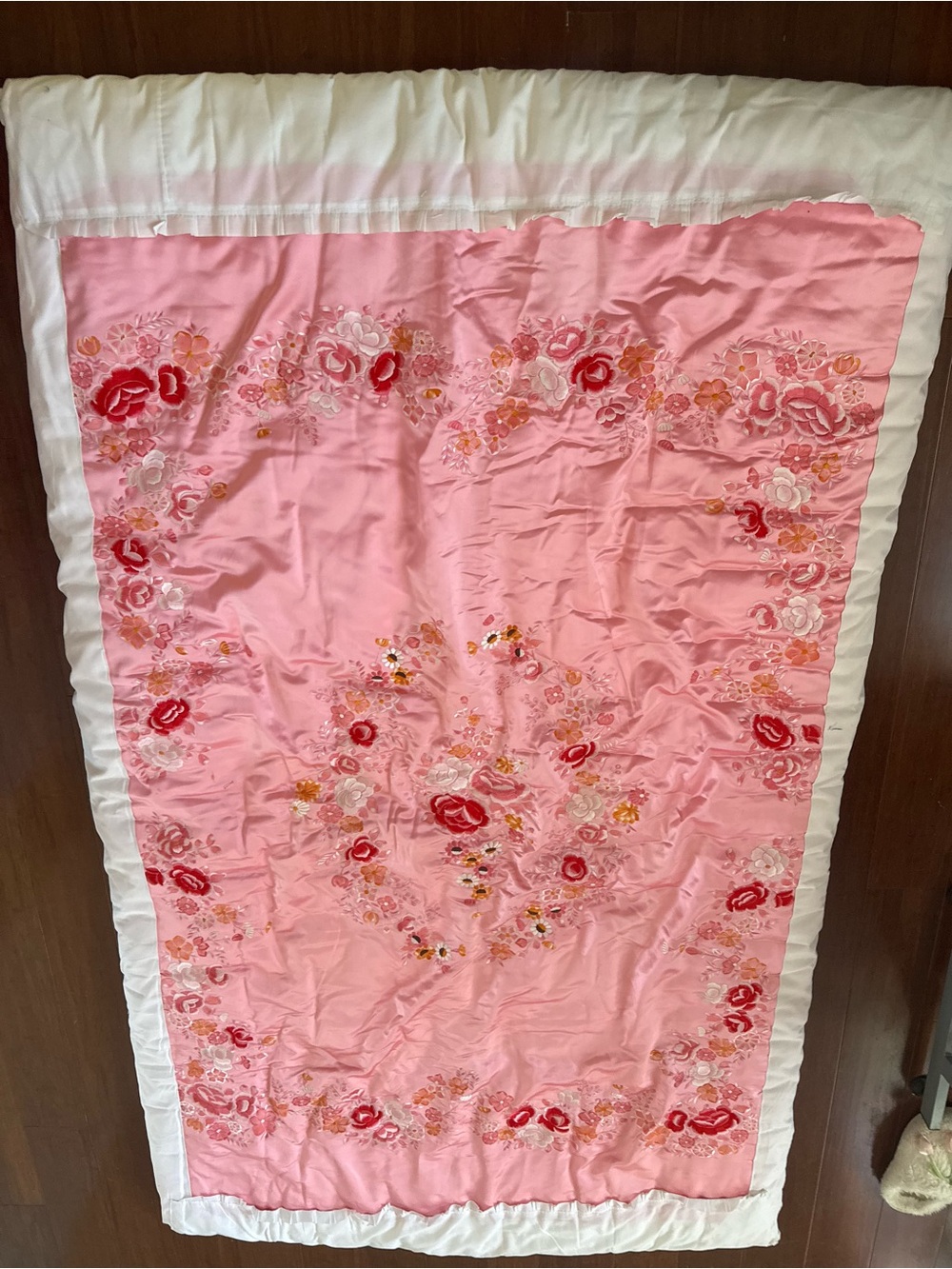 Authentic Japanese Silk-Satin Handmade Floral Embroidery cotton ruffle comforter